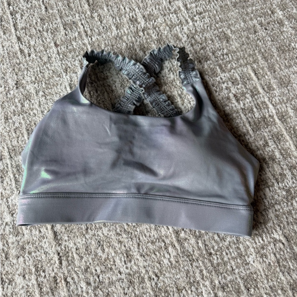 ZYIA active Gray Athletic Sports Bra with Crisscross Straps